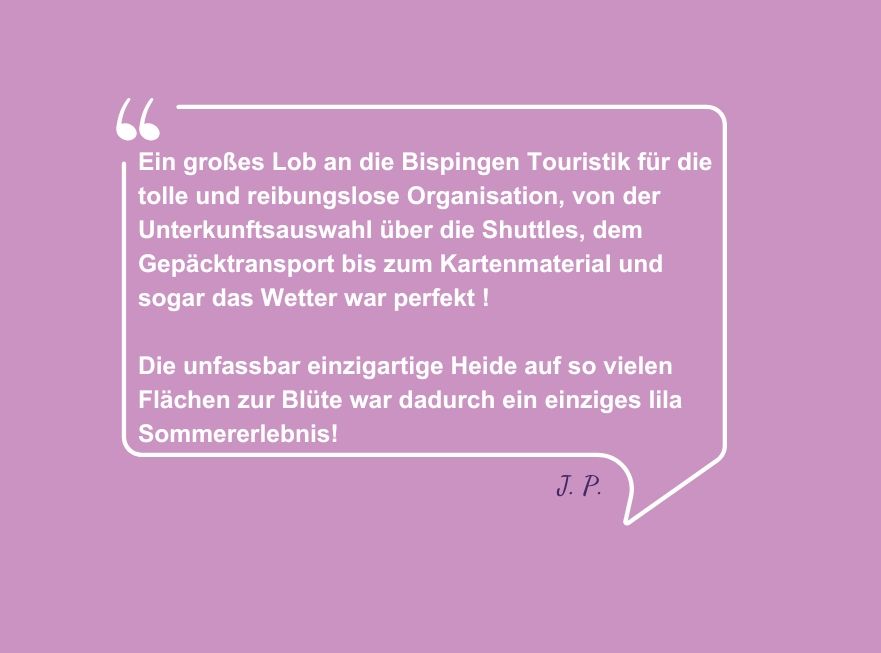 Lila Grafik mit Feedback zur mehrtägigen Wanderung auf dem Heidschnuckenweg